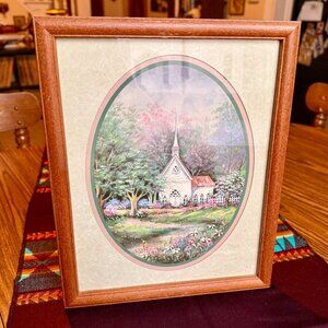Vintage Home Interiors F. Buckley Country Church Wooden Framed Wall Art